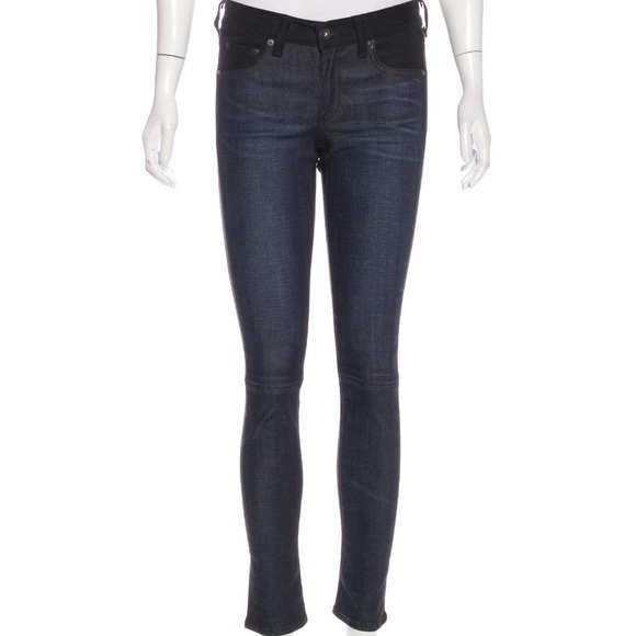 Rag and bone skinny jeans size 26. Front jeans blue back black suede - Picture 1 of 8
